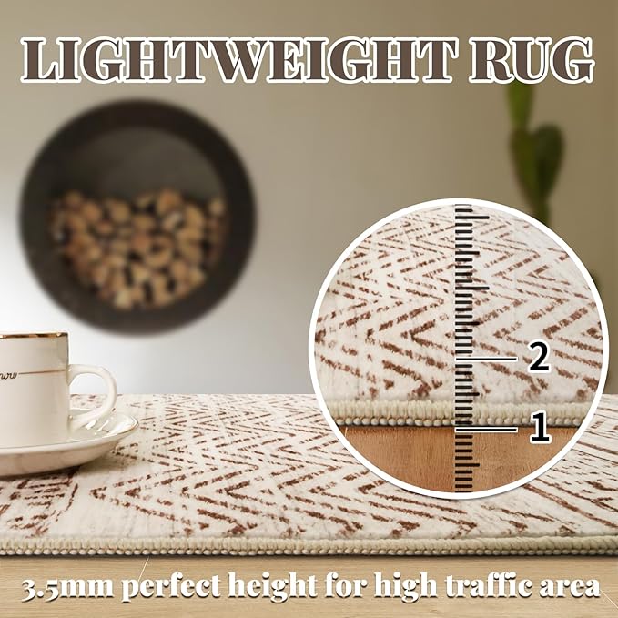 4x10 Washable Hallway Runner Rug：Moroccan Non-Slip Wide Runners for Entryway Kitchen Soft Modern Geometric Low-Pile Rugs for Living Room Thin Waterproof Carpet for Bedroom Bathroom Laundry(Beige,4x10)