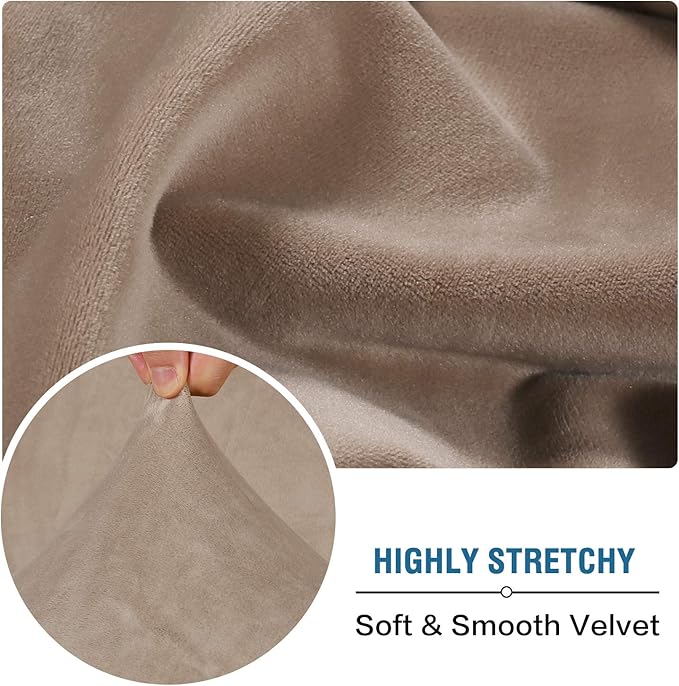 H.VERSAILTEX Velvet Stretch Couch Cushion Cover Plush Cushion Slipcover for Chair Loveseat Sofa Cushion Furniture Protector Seat Cushion Sofa Cover (3 Piece Sofa Cushion Covers, Taupe)