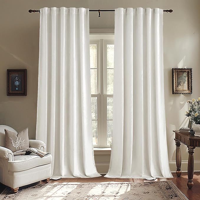 MIULEE Velvet Curtains 108 inches - Luxury Curtains for Bedroom Living Room Thermal Insulated Super Soft Room Darkening Window Drapes Rod Pocket & Back Tab, White, W52 x L108 inches, 2 Panels