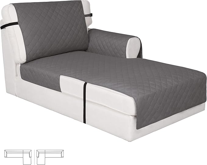 Easy-Going Reversible Chaise Lounge Couch Cover Water Resistant Sofa Cover Sectional L Shaped Sofa Slipcover with Adjustable Straps Furniture Protector for Dogs (115X34 in, Gray/Gray)