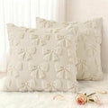 decorUhome Beige Bow Pillow Covers Set of 2 Coquette Aesthetic Cute Preppy Plush Faux Pillowcases for Girly Bedroom or Couch 18x18 Inch