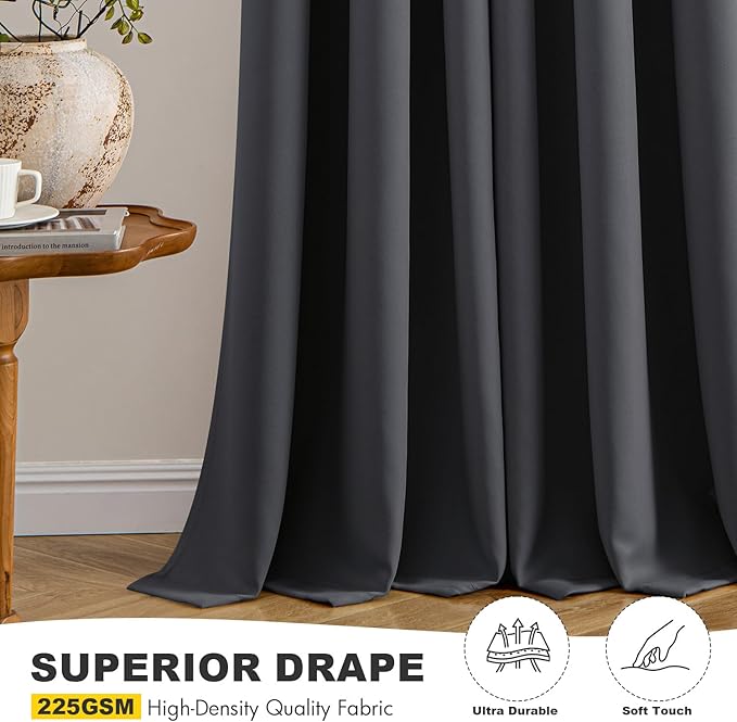 MIULEE Dark Grey Blackout Curtains - Bedroom Window Treatment Curtains Thermal Insulated Room Darkening Drapes for Living Room Kitchen Grommet Top Light Blocking Drapery, 40 x 45 Inches Long, 2 Panels