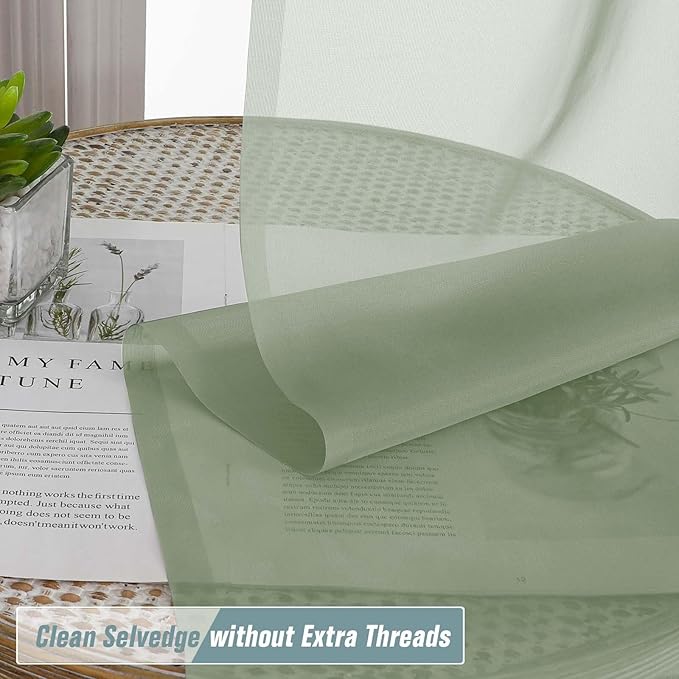 Extra Wide Sheer Sage Green Curtains 84 Inches Long 2 Panels, Soft Airy Transparent Light Filtering Elegant Patio Curtains for Sliding Glass Door, Top Dual Rod Pocket Design, 2x59Wx84L Inches