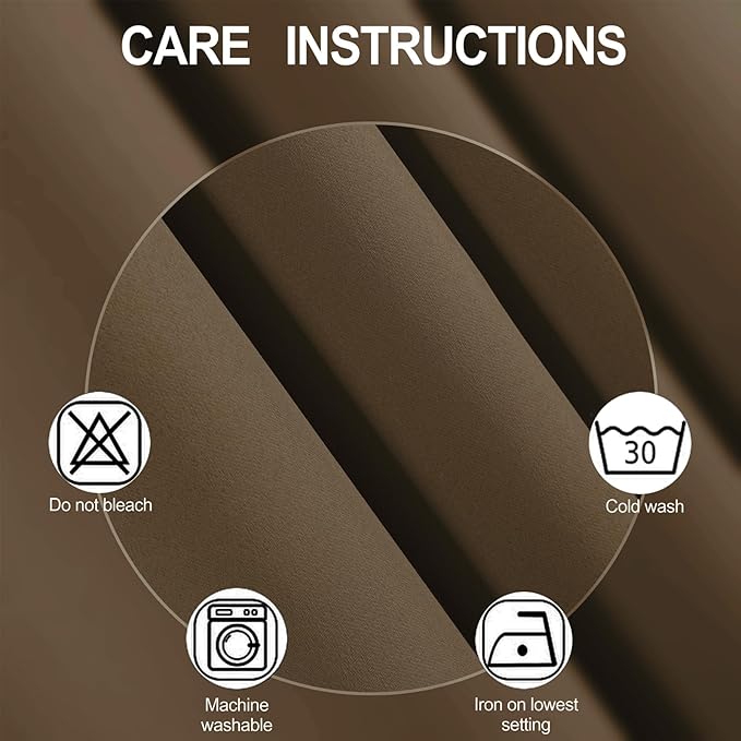 LEMOMO Blackout Curtains 66 x 72 Inch Long Brown Curtains Set of 2 Panels Room Darkening Curtains for Bedroom and Living Room