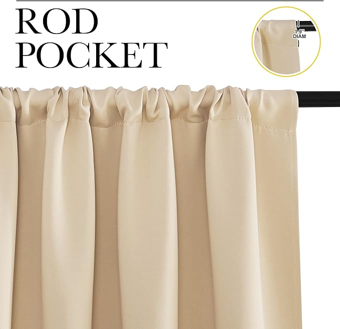 NICETOWN Blackout Room Darkening Curtains - Home Decoration Light & Noise Reducing Thermal Insulated Window Draperies with Rod Pocket Top (Biscotti Beige, Set of 2, 42 inches Wide x 48 inches Long)