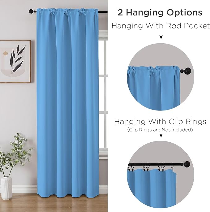 CUCRAF Light Blue Blackout Curtains 45 inch Length 2 Panels Set, Rod Pocket Room Darkening Drapes for Bedroom Living Room, Insulated Thermal Light Blocking Window Curtain (W52 x L45 Inch)