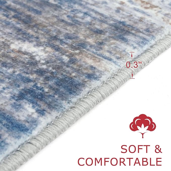 KOZYFLY 3x8 Ft Rug Modern Ombre Runner Rug for Hallway, Washable Kitchen Rugs Non-Slip Soft Striped Entryway Rug, Print Blue Rust Abstract Carpet for Laundry Nursery