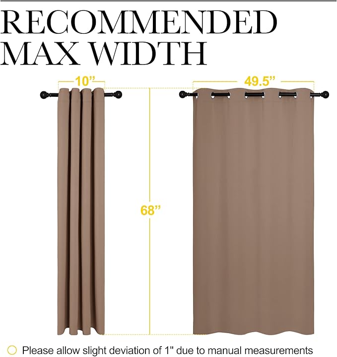 NICETOWN Blackout Window Curtains and Drapes for Kitchen, Window Treatment Thermal Insulated Solid Grommet Blackout Drapery Panels (Set of 2, 55 by 68 inches, Cappuccino)