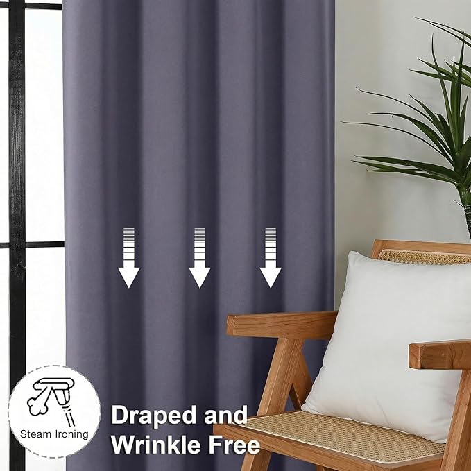 Simplebrand Ava Greyish Purple Short Blackout Curtains for Bedroom 54 Inches Long 2 Panels Set, Solid Thermal Insulated, Energy Saving Window Treatment Curtains Blackout Drapes, W40 x L54 Inch