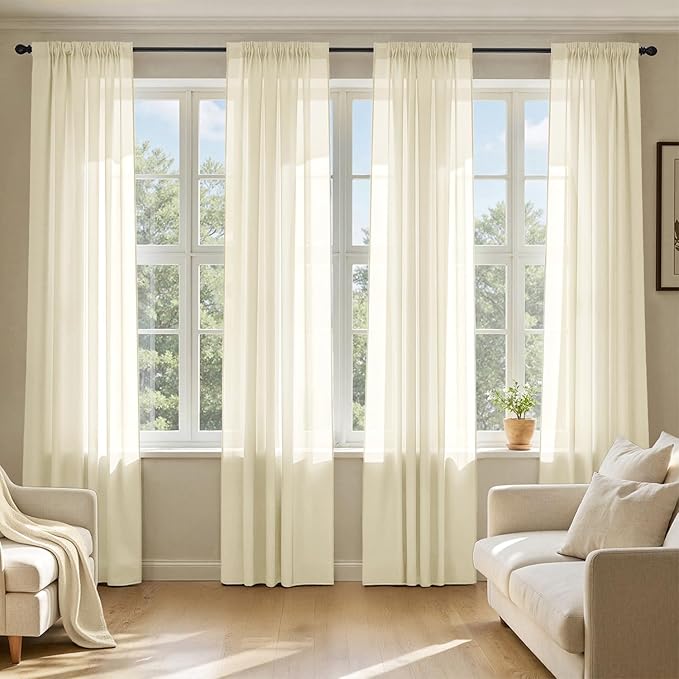 MIULEE Light Cream Sheer Curtains 102 Inches Long, 4 Panels Set, Light Filtering Rod Pocket Voile Drapes for Living Room and Bedroom, Airy Soft Fabric Window Treatments, 42 x 102 Inches