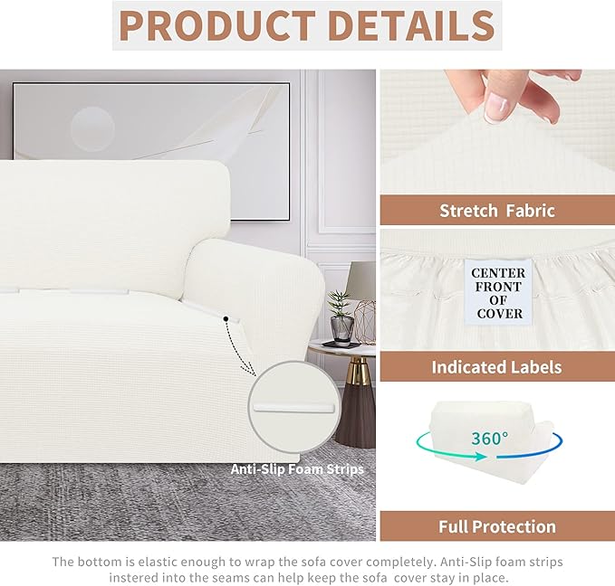 Easy-Going 100% Waterproof Loveseat Couch Cover, Dual Waterproof Sofa Cover, Stretch Jacquard Sofa Slipcover, Leakproof Furniture Protector for Kids, Pets, Dog and Cat (Loveseat, Cream)