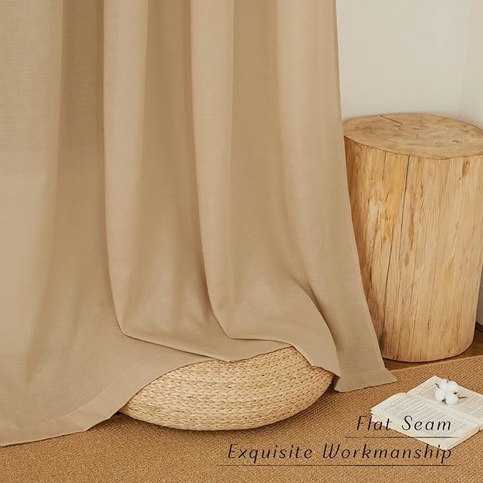 NICETOWN Linen Burlap Curtains for Farmhouse 120 inch Length, Grommet Privacy Added with Light Filtering Linen Weave Window Treatments for Bedroom/Living Room, W55 x L120, Set of 2
