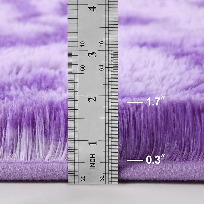 Deerhoo Large Shag Area Rugs 5 x 8, Tie-Dyed Plush Fuzzy Rugs for Living Room, Ultra Soft Fluffy Furry Rug for Bedroom, Indoor Carpet Nursery Rugs for Kids Room Home Decor, Purple