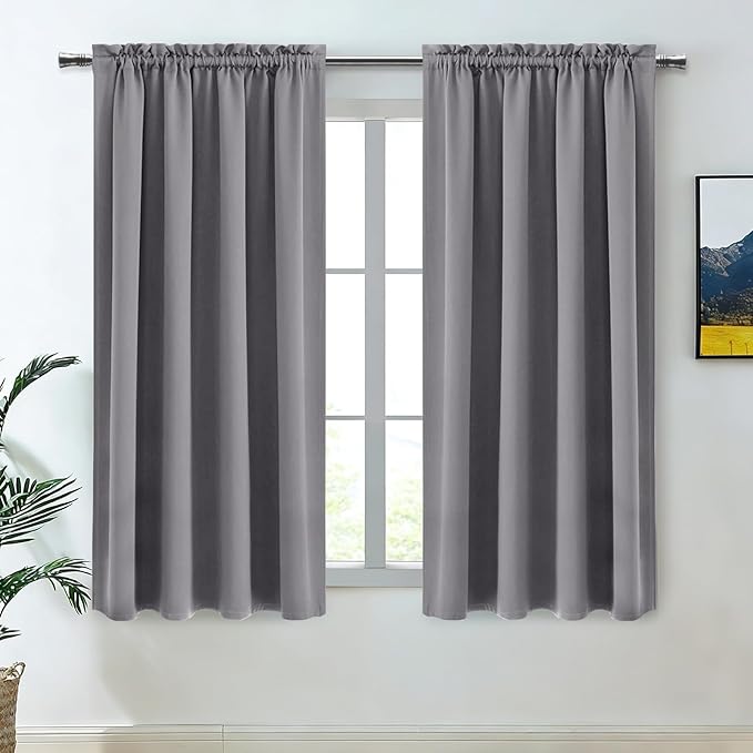DWCN Grey Blackout Curtains for Bedroom –Rod Pocket Thermal Insulated Room Darkening Drapes for Living Room, W 42 x L 54 Inch, 2 Panels