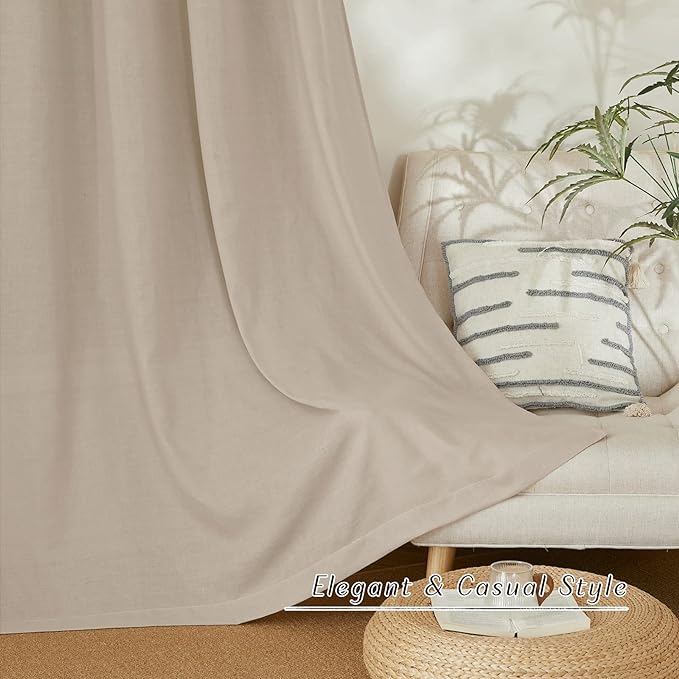 NICETOWN Rustic Linen 132 inch Long Curtains for Living Room, Grommet Privacy Added Thick Linen Weave with Light Filter Window Curtains & Drapes for Bedroom, Taupe, W55 x L132, 2 Panels