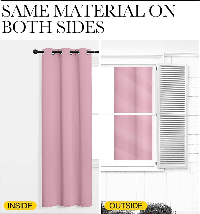 NICETOWN Bedroom Curtains Blackout Drapery Panels, 2 Panels, 70 x 72 inches, Rouge Pink, Three Pass Microfiber Thermal Insulated Solid Ring Top Blackout Window Curtains/Drapes