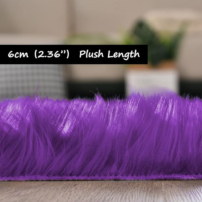Goolela Purple Area Rug 9x12 Fluffy Fuzzy Furry Carpet for Bedroom Living Room Faux Sheepskin Fur Plush Rectangle