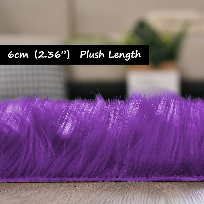 Goolela Purple Area Rug 5x8 Fluffy Fuzzy Furry Carpet for Bedroom Living Room Girls Faux Fur Plush Shaggy Washable Rectangle