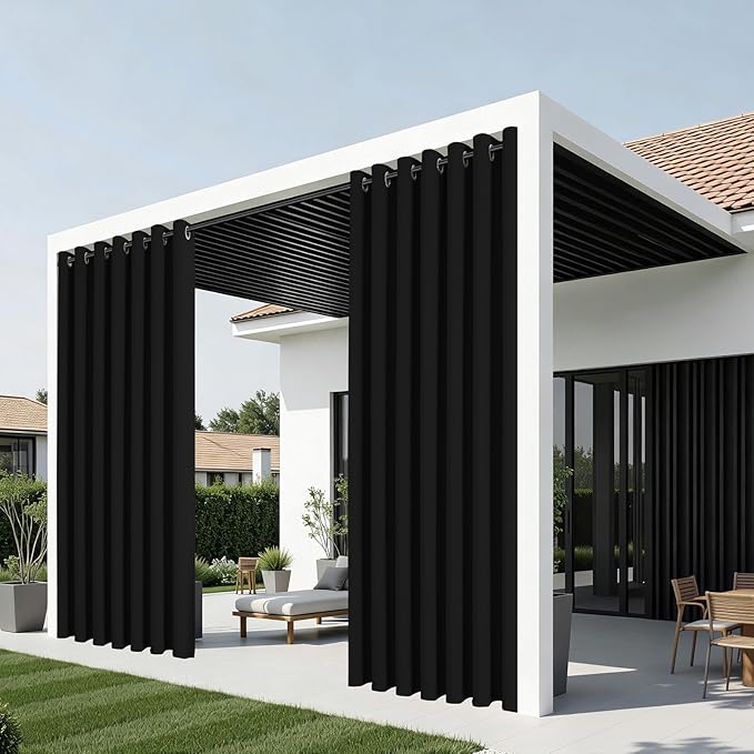 Joydeco Blackout Patio Sliding Door Curtains 90 Inches Long, Grommet Privacy Room Divider Curtains, Extra Wide Thermal Blackout Drapes for Bedroom Living Room (Black, 70Wx90L, 1 Panel)