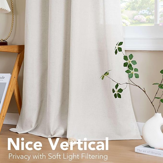H.VERSAILTEX Elegant Natural Linen Blended Energy Efficient Light Filtering Linen Textured Curtains/Nickel Grommet Semi Sheer Window Treatments Panels/Drapes (Set of 2, Heathered Natural, 52" x 54")