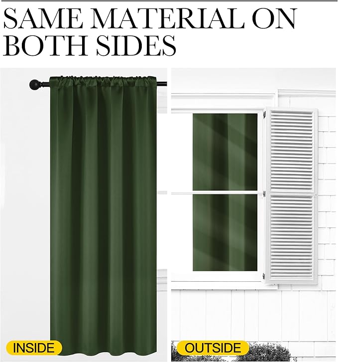 NICETOWN Dark Green Blackout Cafe Satin Curtains for Small Windows, 42" Wide by 36" Long, 2 Panels, Rod Pocket Noise Reducing Faux Silk Blackout Drapes for Cupboard
