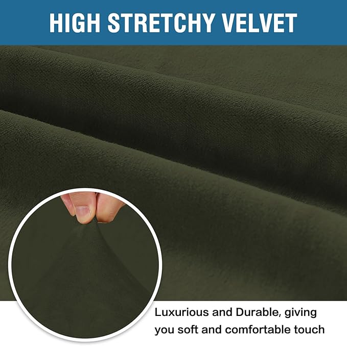 H.VERSAILTEX Stretch Velvet Sofa Covers Large Couch Covers Furniture Protector Soft with Non Slip Elastic Bottom, Feature Thick Comfy Rich Velour (Extra Large Sofa 98"-105", Olive)