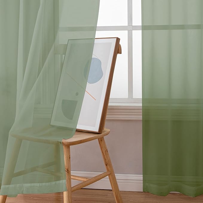 OWENIE Sheer Curtains, Sage Green Sheer Curtains 78 inch Length 2 Panels Set, Rod Pocket Voile Fimly Sheer Drapes for Living Room/Bedroom, 2pcs, Each 42" W x 78" L