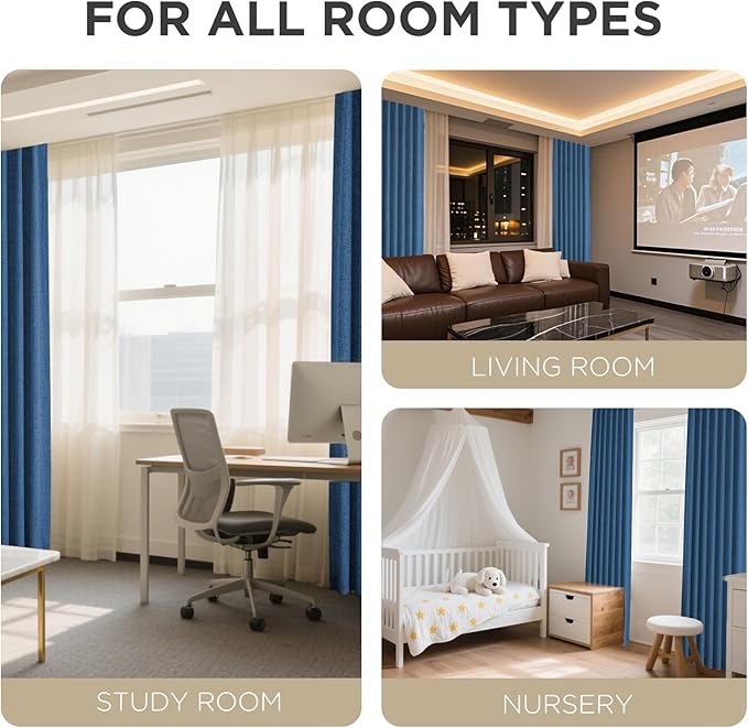 Joydeco Blackout Curtains for Bedroom - 63 Inch Long 100% Light Blocking 2 Panels Navy Blue Drapes, Thermal Insulated Room Darkening Curtains, Linen Textured for Living Room, Rod Pocket & Back Tabs