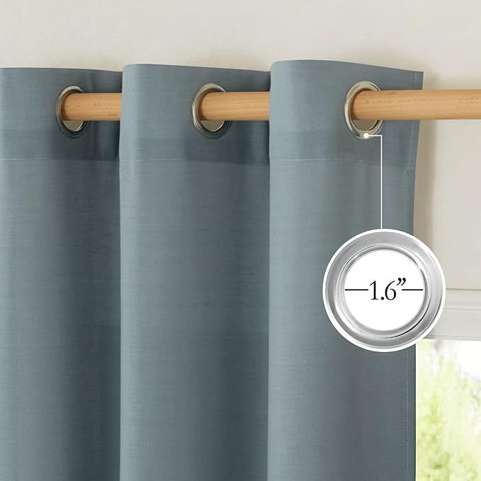 NICETOWN Thick Flax Linen Stone Blue Curtains for Living Room, Grommet Vertical Drapes Linen Blend Curtains Privacy Added with Light Filtering for Villa/Bedroom, W55 x L90, 1 Pair