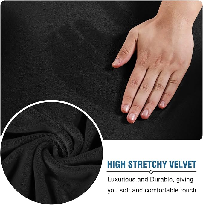 H.VERSAILTEX Real Velvet Plush 3 Piece Stretch Sofa Covers Couch Covers for 2 Cushion Couch Loveseat Covers Width Up to 72 Inch Feature Thick Soft Stay in Place (Medium Sofa, Black)
