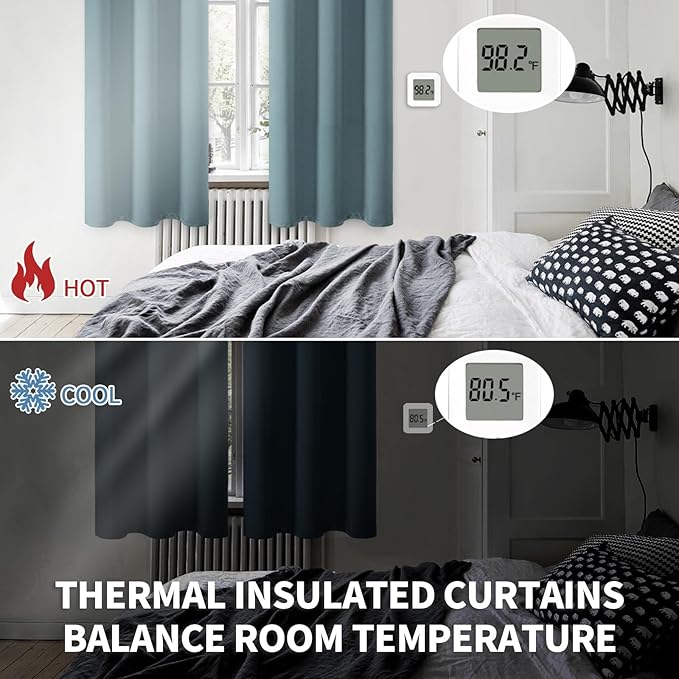 BGment Room Darkening Curtains 45 Inches Long - Grommet Thermal Insulated Drapes Window Treatment Curtains for Bedroom, 2 Panels, 52 x 45 Inch, Stone Blue