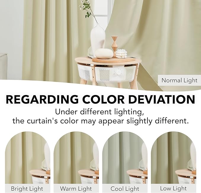 Deconovo Blackout Curtains, Thermal Insulated, W52 x L54 2 Panels, Back Tab, Machine Washable, Room-Darkening Drapes for Bedroom/Living Room Beige