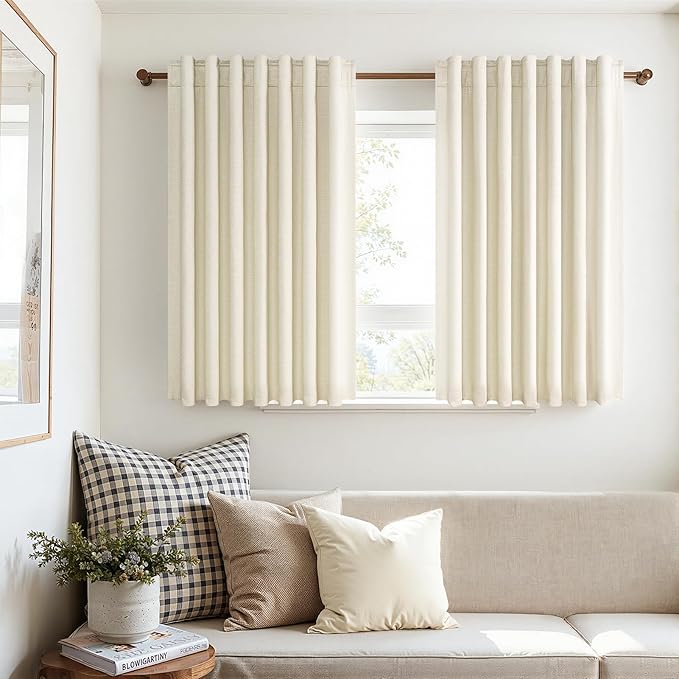 Topfinel 54 Inch Long Blackout Tiers Curtains for Small Window Cream Colored Custom Short Curtain Drapes for Livingroom Bedroom Thermal Insulated Linen Cafe Drapes 2 Panels (W52 xL54) Cream Ivory