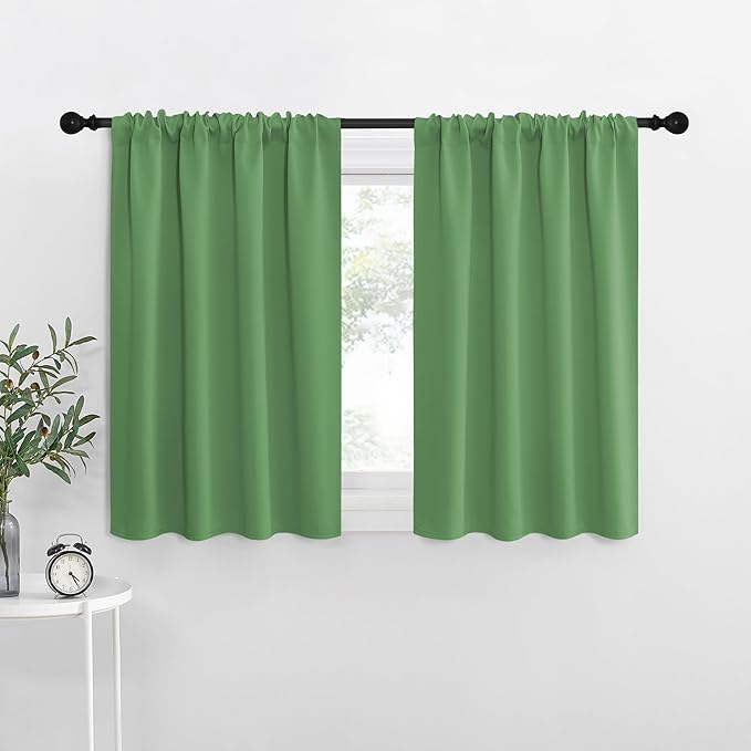 NICETOWN RV Blackout Curtains for Camper Windows, Froest Green, 34" x 36", Set of 2, Kitchen Curtains, Short Blackout Drapes, Thermal Insulated Rod Pocket Window Treatment Draperies for Nursery