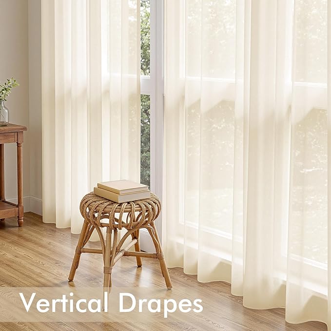 MIULEE Butter Cream Sheer Curtains 84 Inches Long, 4 Panels Set, Rod Pocket Voile Drapes Light Filtering and Semi Transparent, Elegant Window Treatments for Bedroom Living Room,42 x 84 Inches