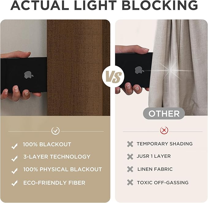 Joydeco Blackout Curtains for Bedroom - 100% Light Blocking 2 Panels Cappuccino Drapes 42"W x 108"L, Thermal Insulated Room Darkening Curtains, Linen Textured for Living Room, Rod Pocket & Back Tabs