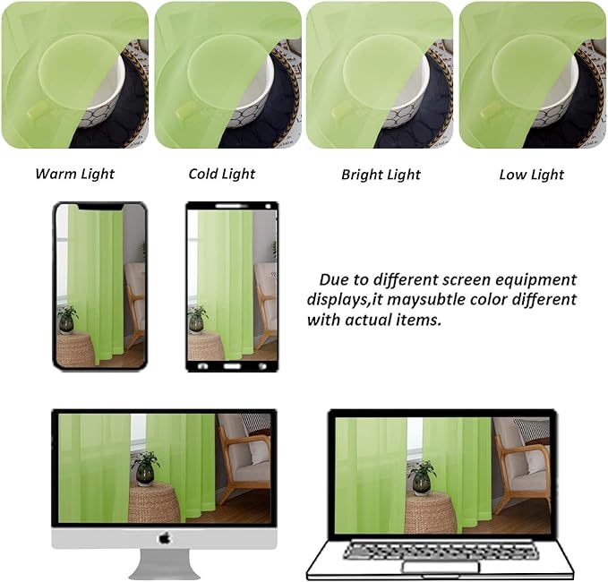 Chyhomenyc Sheer Lime Curtains 90 inches Long 2 Panels, Light Filtering Soft Airy Solid Elegant Voile Window Treatment Drapes for Bedroom Living Room, 42Wx90L Inches
