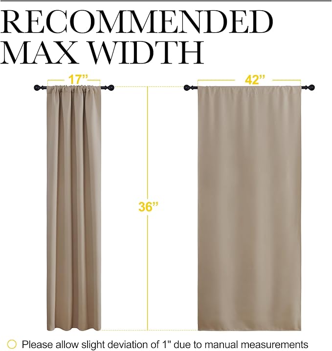 NICETOWN RV Blackout Curtains for Camper Windows, Taupe, 42" x 36", Set of 2, Kitchen Curtains, Short Blackout Drapes, Thermal Insulated Rod Pocket Window Treatment Draperies for Nursery
