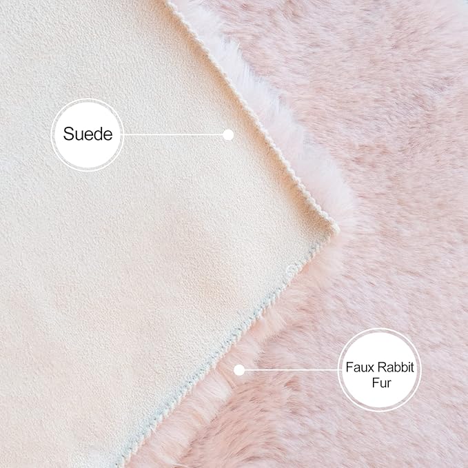 ORINOVA Pink Fuzzy Faux Rabbit Washable Fur Rug for Girls Bedroom 4x6 Shag Area Rugs for Living Room Boho Nursery Rug