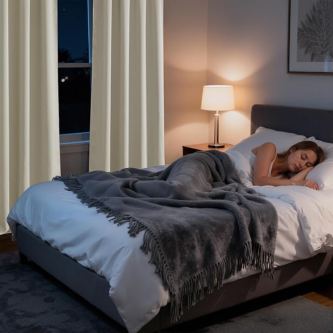 RYB HOME Bedroom Blackout Curtains 72 inches Long, 100% Blackout Thermal Insulated Noise Reducing Curtains for Living Room Nursury, 62 inches Wide by 72 inches Long, Natural