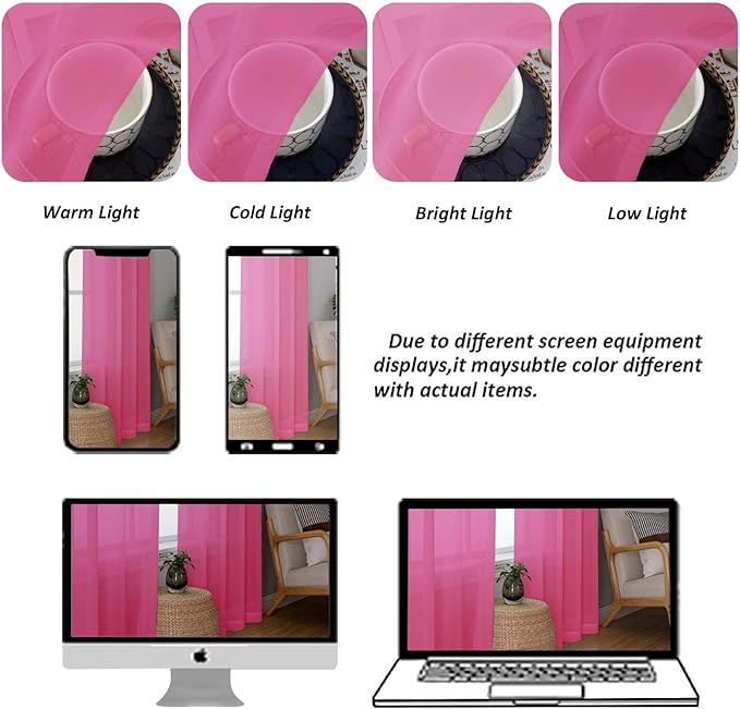 Chyhomenyc Sheer Curtains 54 Inch Long 2 Panels Set, Light Filtering Short Soft Airy Short Cafe Curtains, Modern Rod Pocket for Dinning Living Room Bedroom, Each 42Wx54L in, 2PCS, Hot Pink