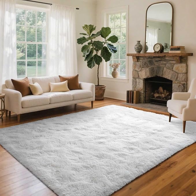 4x6 Ft Shag Rugs for Bedroom Living Room, Ultra Soft Fluffy Furry Area Rugs for Indoor Floor, Aesthetic Carpet for Kids Home Decor (White)