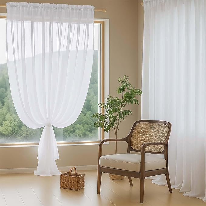 White Sheer Curtains 63 Inch Length 2 Panels, Voile Sheer Curtain for Living Room, Breathable Light Filtering Modern Window Treatments, Soft Fabric Dual Rod Pocket Drapes, 2x42Wx63L Inches
