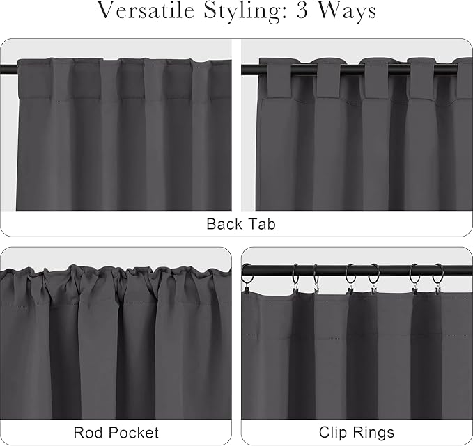 PONY DANCE Short Gray Blackout Drapes - Small Window Curtain Thermal Insulated Light Blocking Drapes Back Tab/Rod Pocket Short Curtain Panels for Bedroom & Kitchen, 42 W x 30 L, Grey, 1 Pair