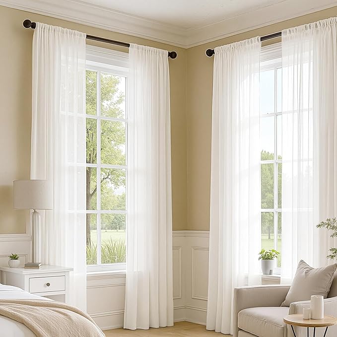MIULEE Ivory Sheer Curtains 63 Inches Long, 4 Panels Set, Light Filtering Rod Pocket Voile Drapes for Living Room and Bedroom, Airy Soft Fabric Window Treatments, 42 x 63 Inches