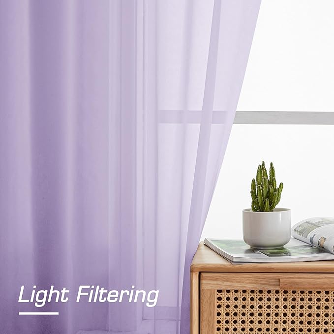 OWENIE Sheer Curtains 78 inches Long for Bedroom Living Room 2 Panels Set, Rod Pocket Soft Light Filtering Privacy Fimly Sheer Curtains & Drapes, Solid Purple Window Treatments, 42Wx78L