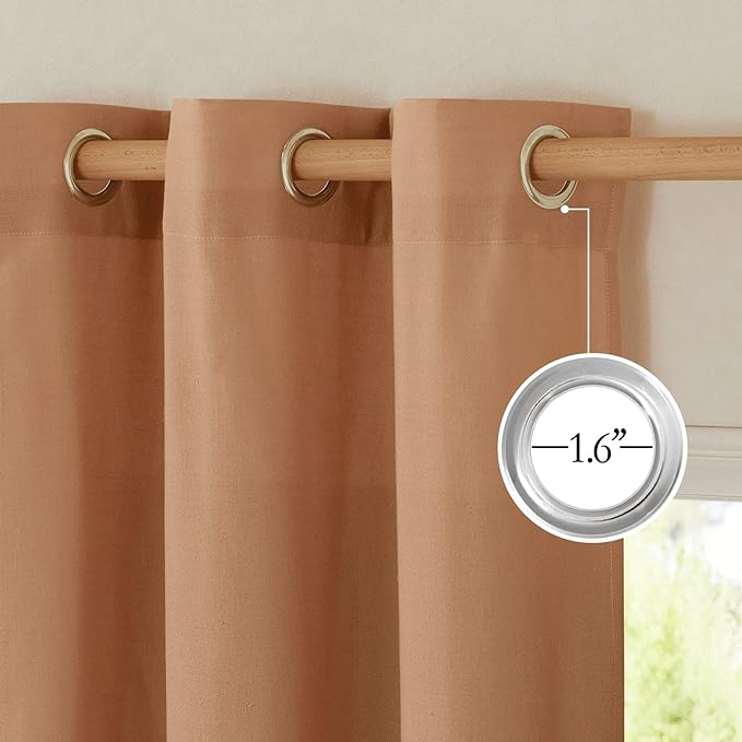 NICETOWN Thick Linen Burnt Orange Curtains for Bedroom, Grommet Linen Blend Window Treatment Privacy Added with Light Filtering Drapes for Bedroom/Girls Room, 2 Panels, W55 x L54