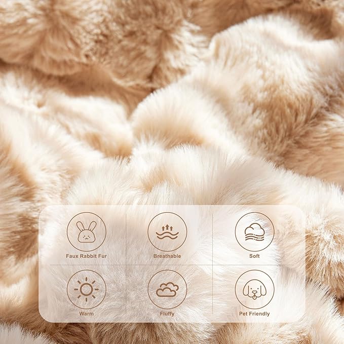 HANDONTIME Plush Sofa Slipcovers Washable Couch Cover for Sofa Super Soft Faux Fur Sofa Covers for 3 Couch Cousion Soild Khaki Rabbit Plush Couch Cushion Covers for Kids Pets,71" X134"