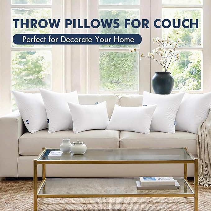 MIULEE Throw Pillows Inserts, Pack of 2 28x28 Inch 100% Virgin Fiber Filling Bed Couch Pillows