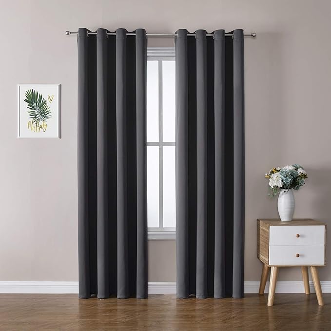 ChrisDowa Grommet Blackout Curtains for Bedroom and Living Room - 2 Panels Set Thermal Insulated Room Darkening Curtains (Dark Grey, 52W x 84L)